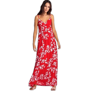 Elos Hawaiian Maxi Dress Coral White Knit Smocked Back Empire Seam Size 2X EUC